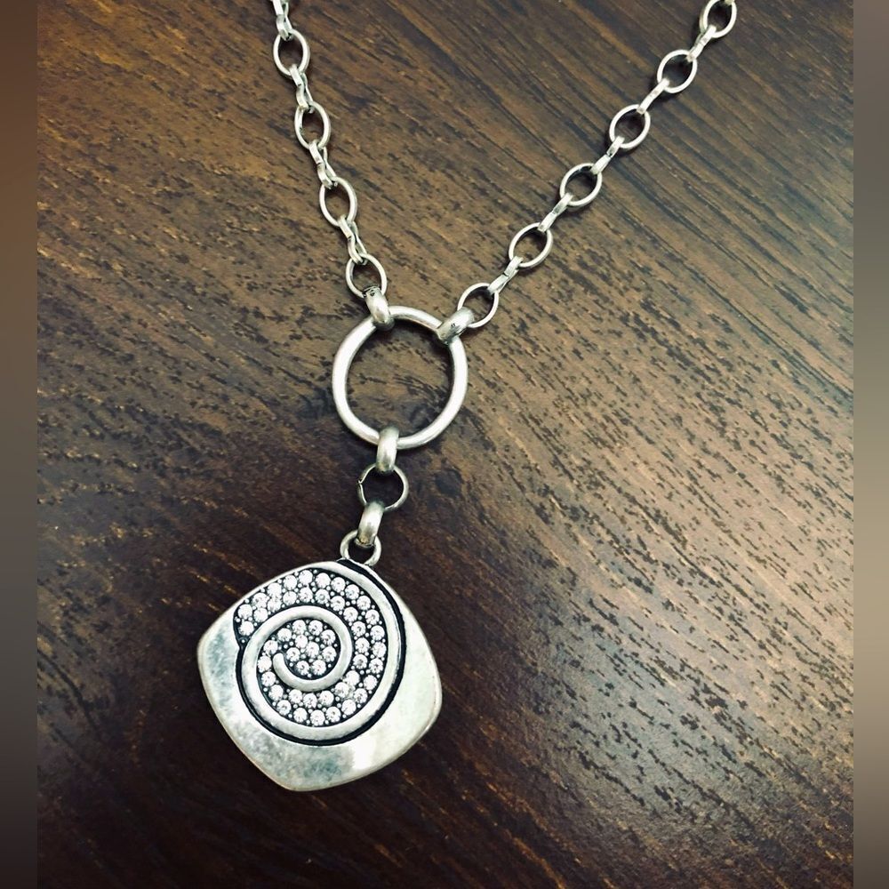 Silver Crystal Swirl Pendant Chain Necklace